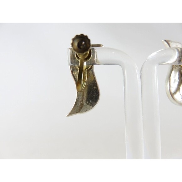 Vintage Modernist Wavy Abalone & Sterling G Taxco Mexico Silver Screw Back Earri - Picture 5 of 9